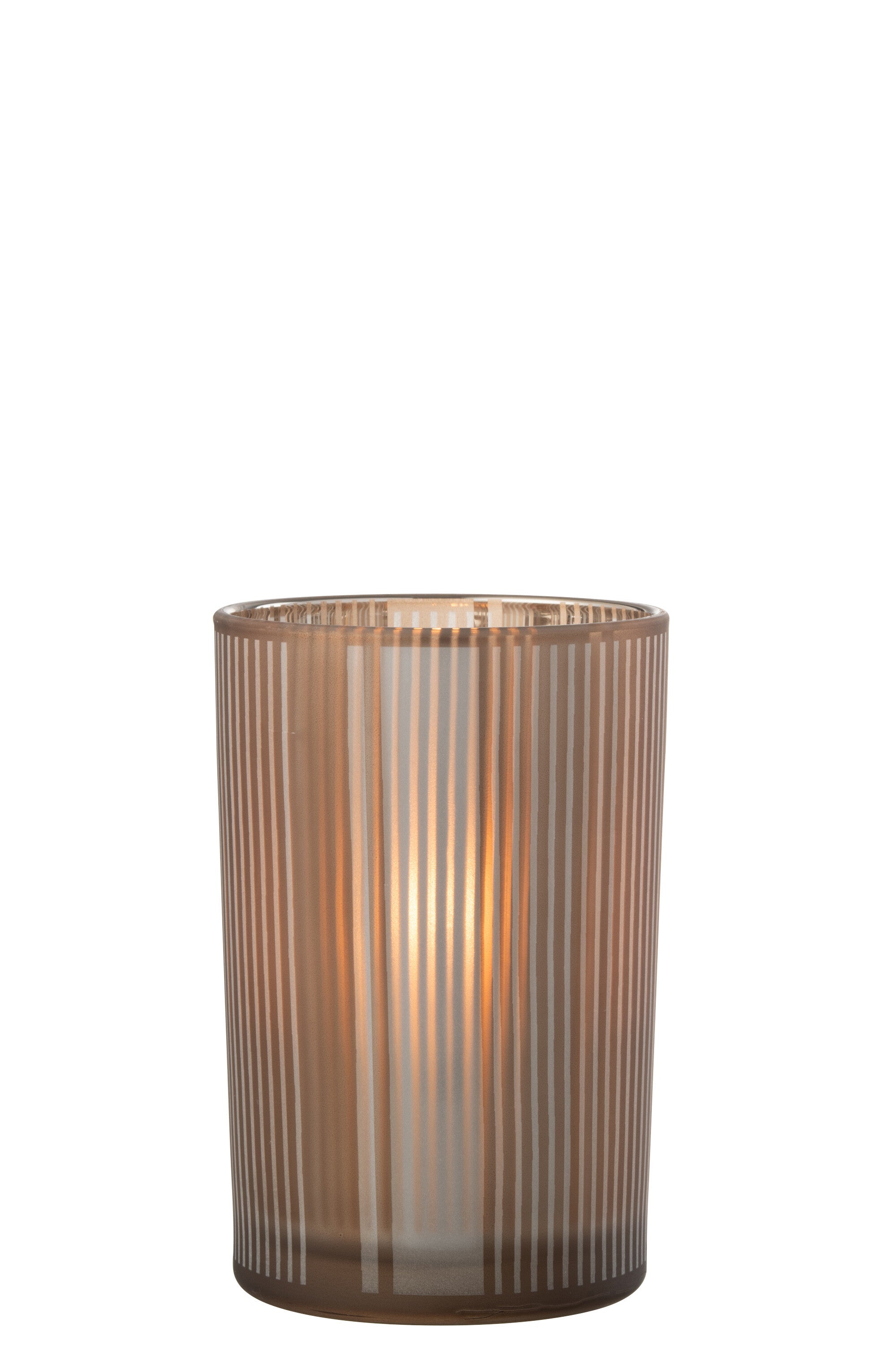 J-Line windlicht Strepen - glas - bruin wit - large