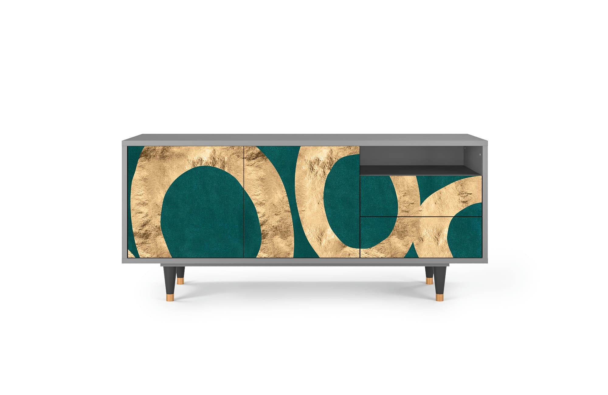 ZIRCON SPHERE - Meuble TV  bleu-vert 2 tiroirs et 2 portes L 125 cm