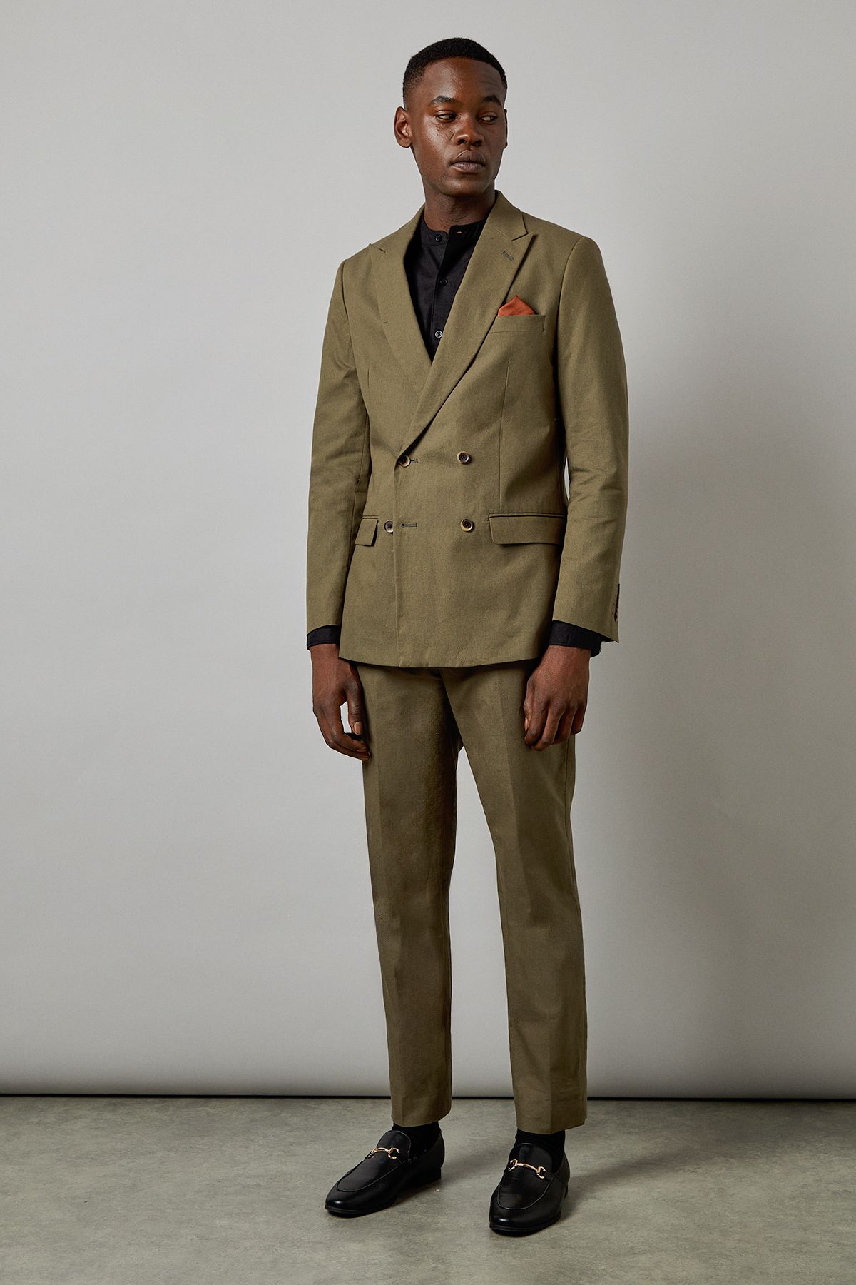 Burton Khaki Linen Double Breasted Suit Jacket