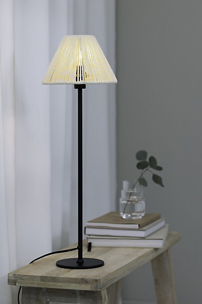 Lampe de table E14 abat-jour beige papier torsadé noir - Markslöjd - Corda