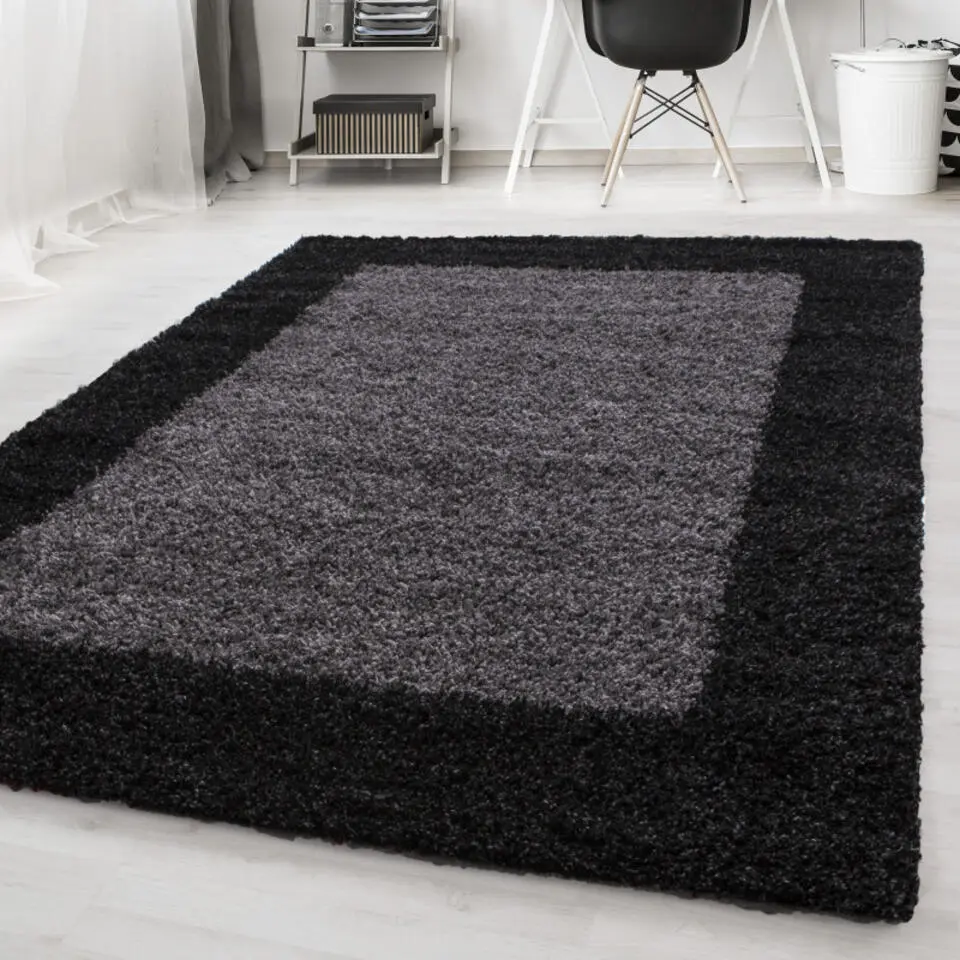 Basic Shaggy Kader vloerkleed Antraciet / Grijs Hoogpolig - 200x290 CM