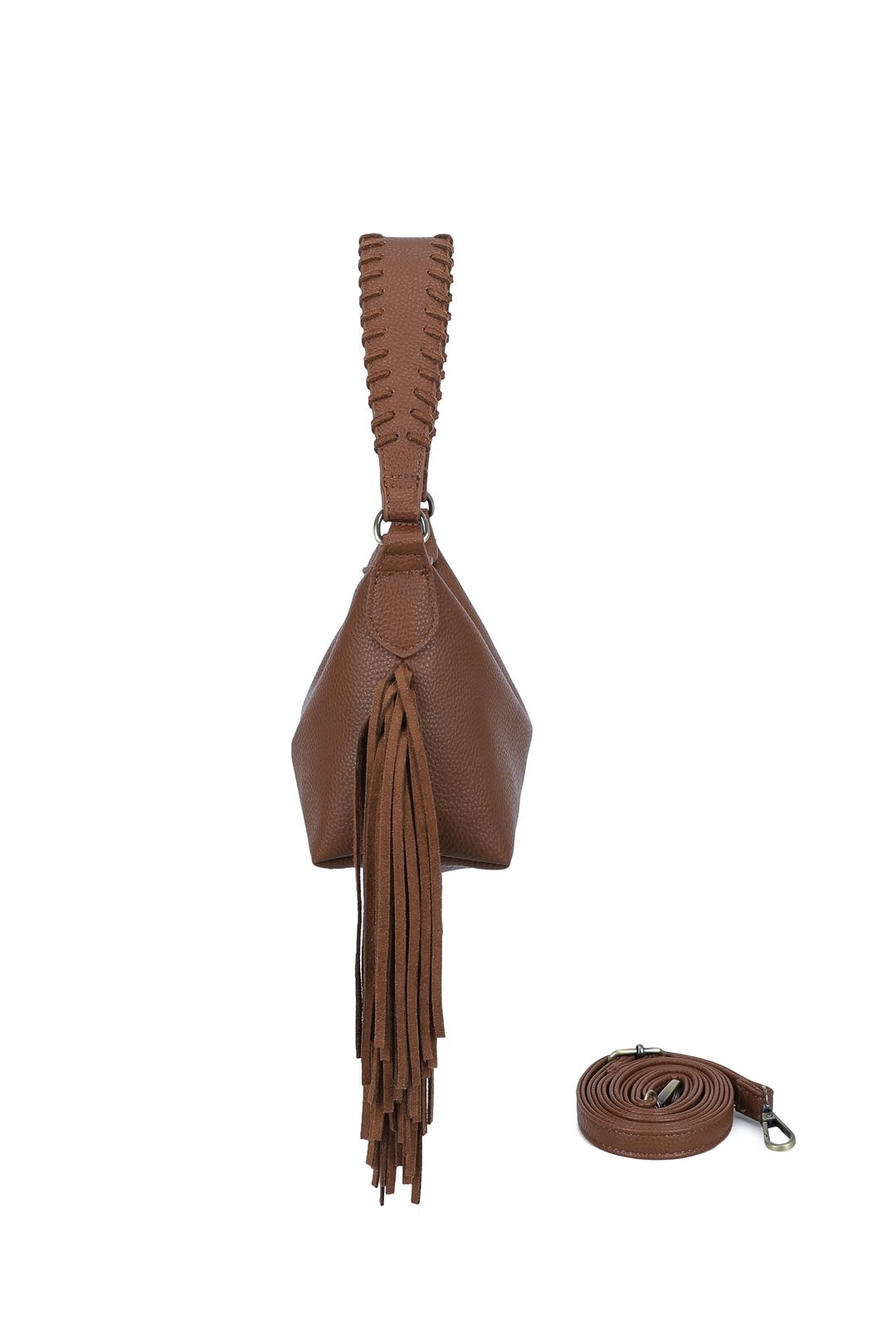 Fontanella Fashion Lioren Suede PU Leather Small Crossbody Fringe Hobo Bag