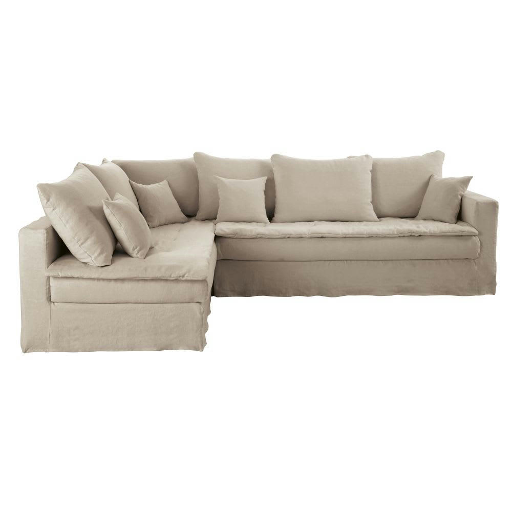Celestin - Canapé d'angle gauche 5/6 places en lin supérieur beige