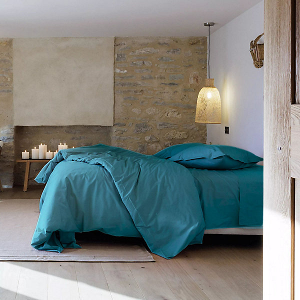 Housse de couette uni 240x220 cm percale de coton MANOIR bleu Lagon