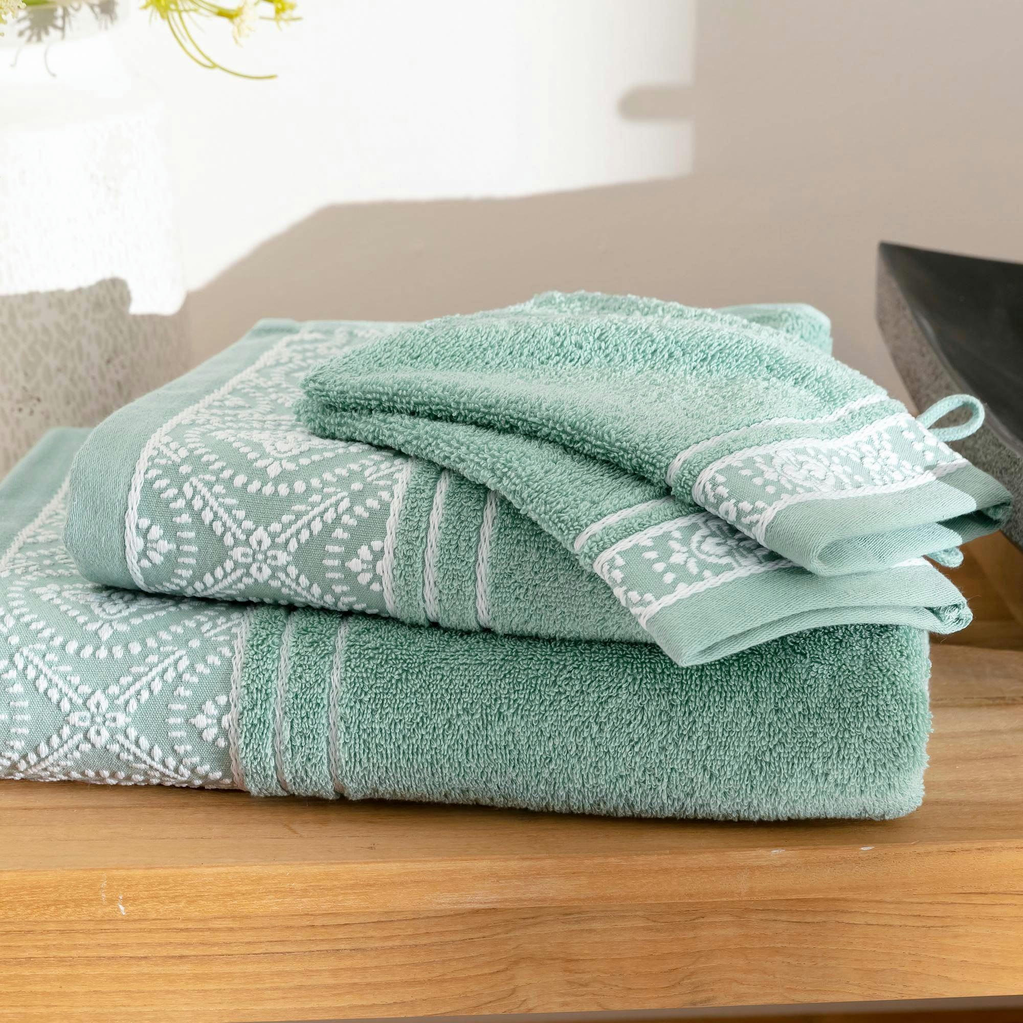 BYSANTINE - Lot de 2 gants de toilette 15x21 vert en coton 450 g/m²