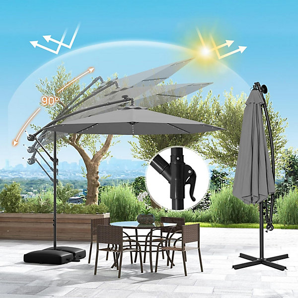 Parasol de Jardin Inclinable avec 32 Lampes Solairesavec Pied de Support pour Jardin Plage Couleur Gris