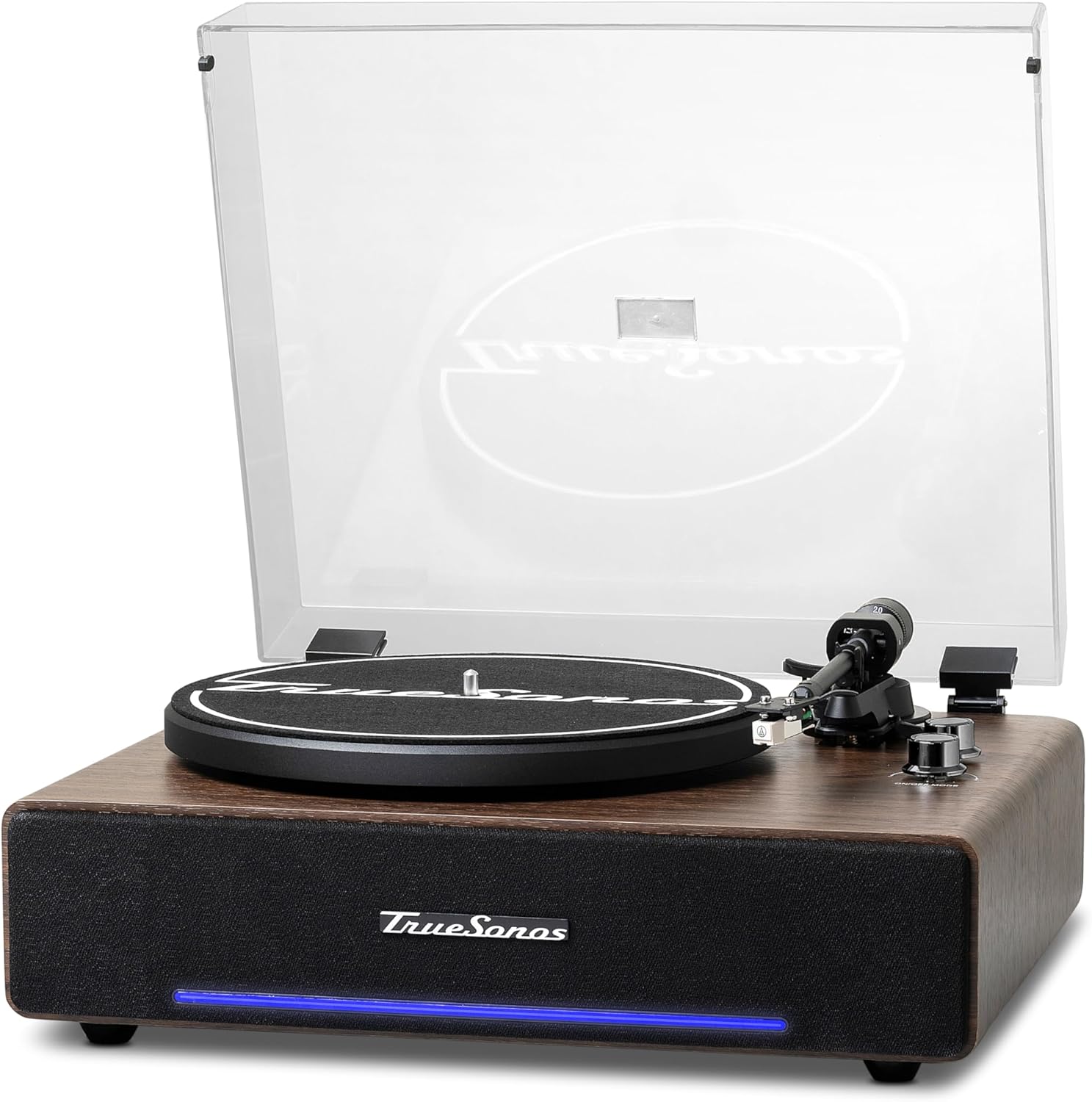 Hi-Fi Record Player with Speakers | Premium Vinyl Turntable with Bluetooth Capability | Built-in 4-Speaker Stereo System for Music Fans  Walnut Veneer + Black Trim