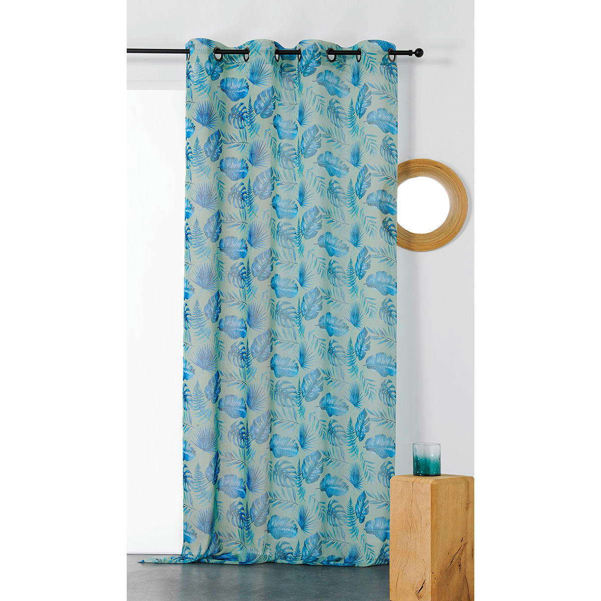 - Voilage tamisant imprimé mini végétaux polyester vert 150x260 cm