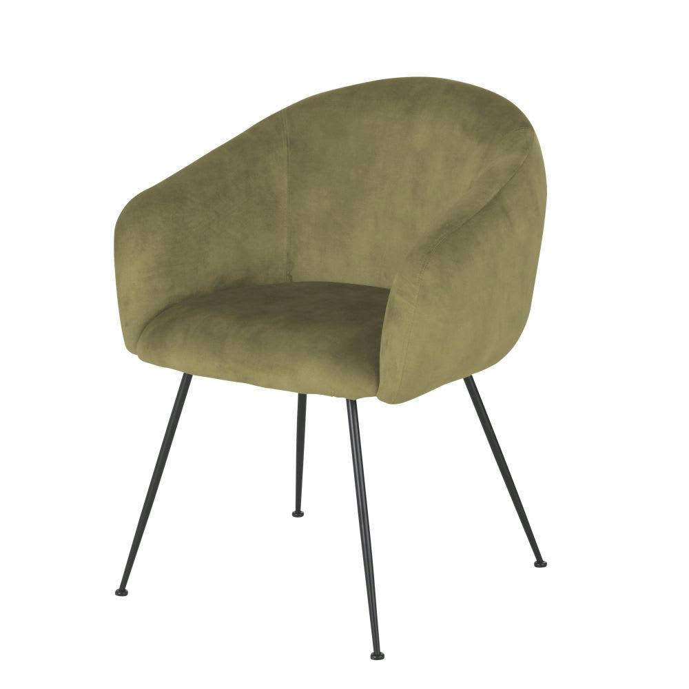 Kyss - Chaise avec accoudoirs en velours vert