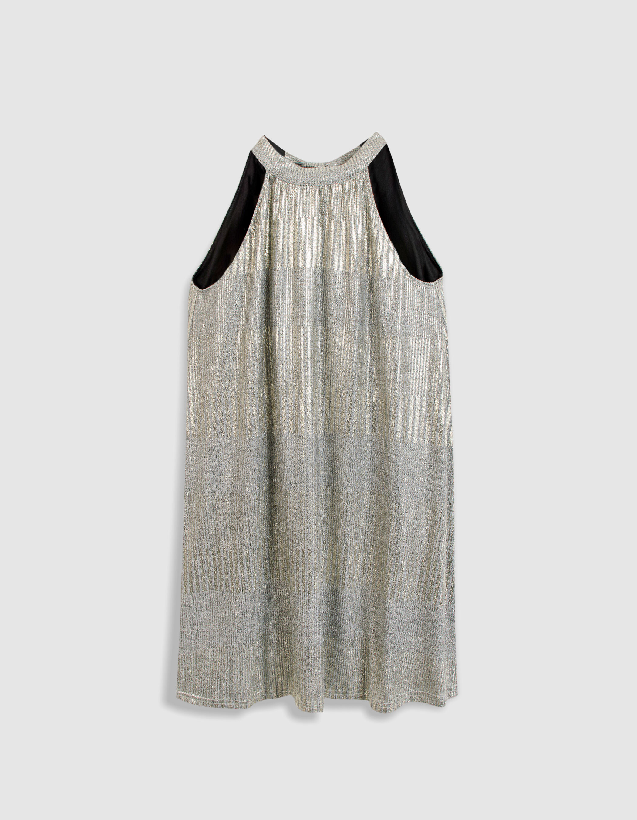Robe courte argentée maille côtelée à nouer dos Femme