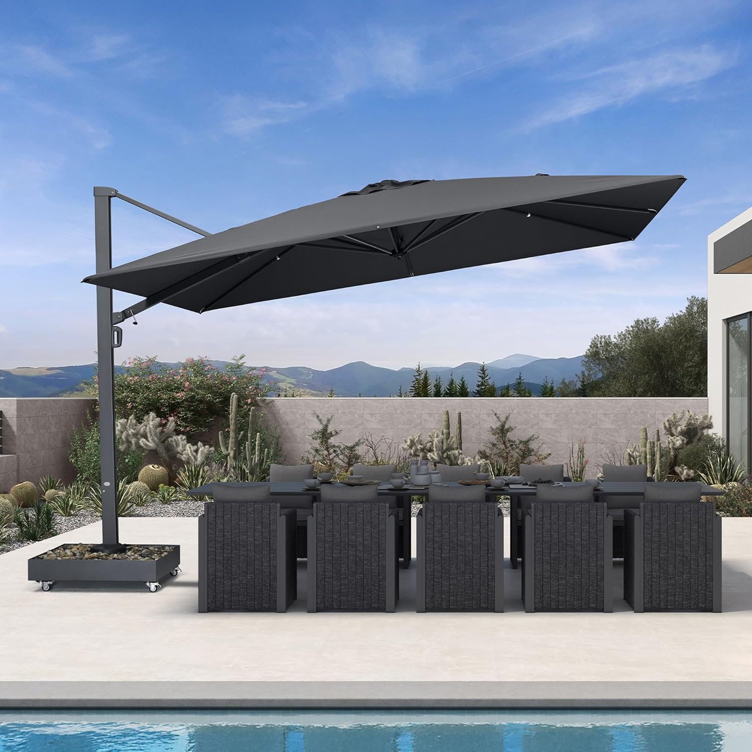 PURPLE LEAF 13' X10' Space Saving Rectangle Patio Umbrella Large Outdoor Aluminum Offset Umbrella with 360-degree Rotation Cantilever Umbrella for Garden Deck Backyard Pool Grey