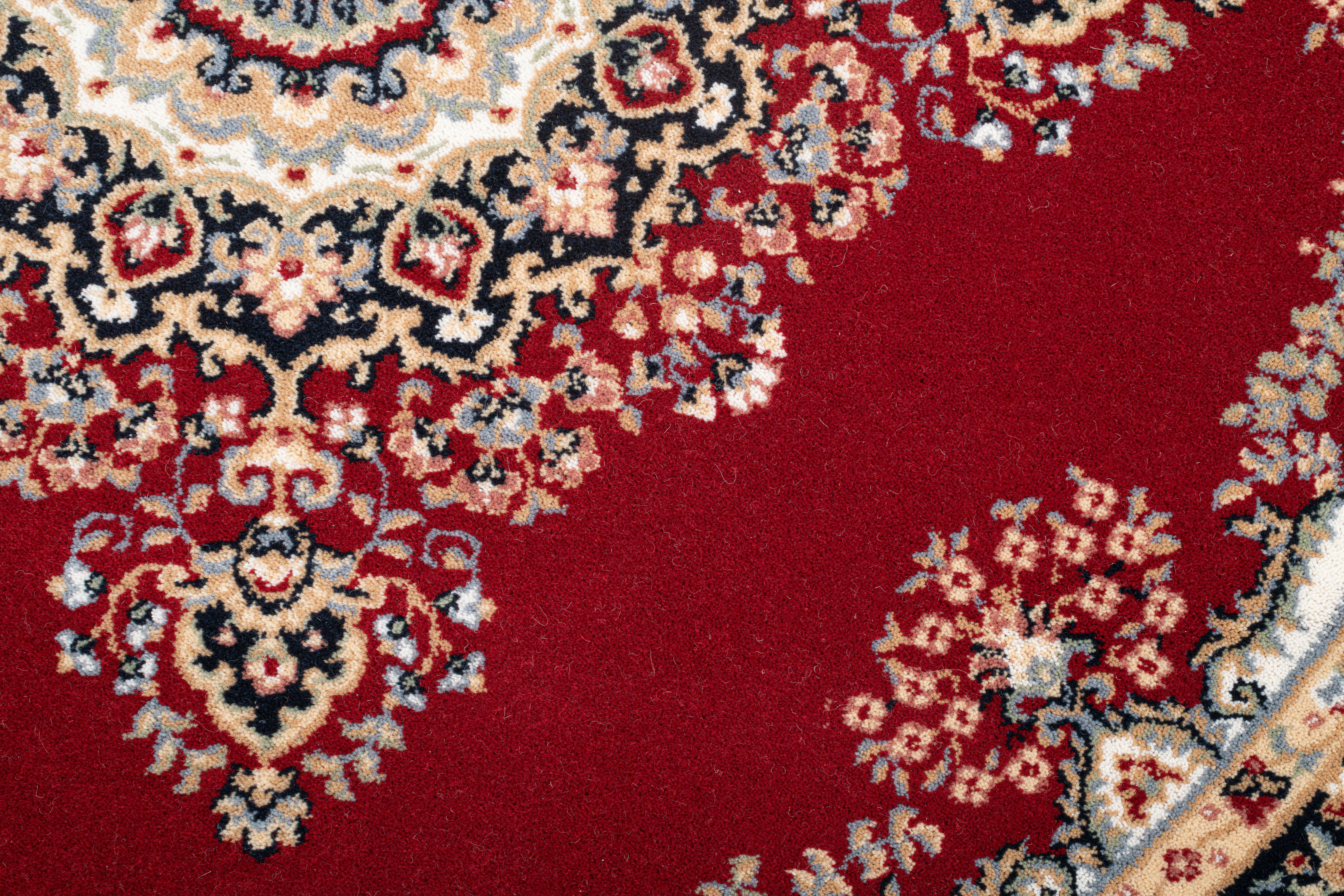 DOLNA - Tapis d'orient floral, tissé, laine naturelle rouge Diam 133 cm