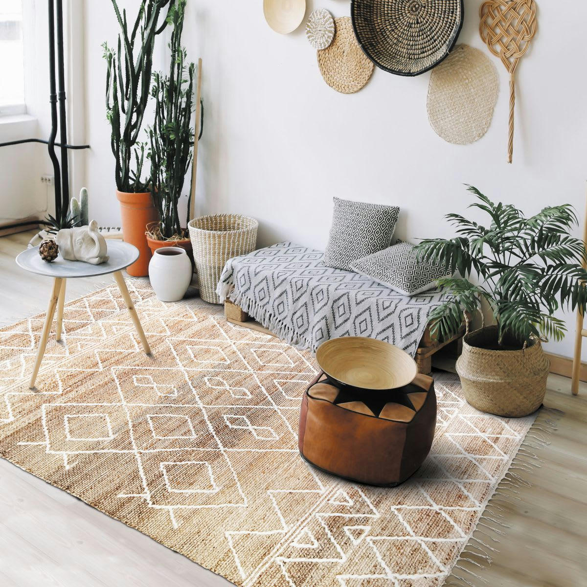 PRIMI - Tapis en chanvre avec motifs zig-zag en laine épaisse naturel 120x170