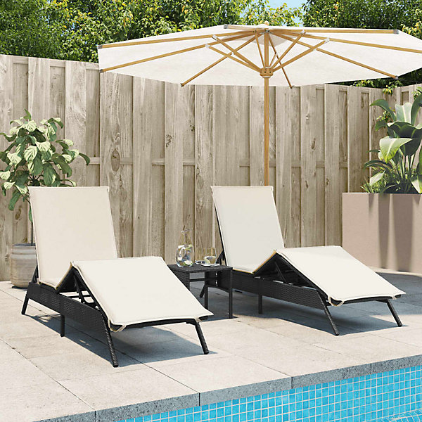 Chaises longues avec coussins lot de 2 noir résine tressée vidaXL