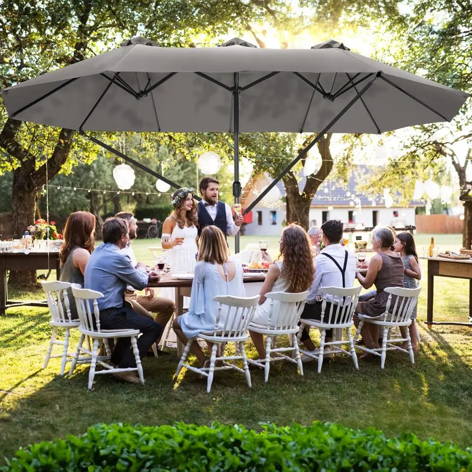 tectake Dubbele Parasol Silia 460x270 cm met 3 windvakken, Grijs