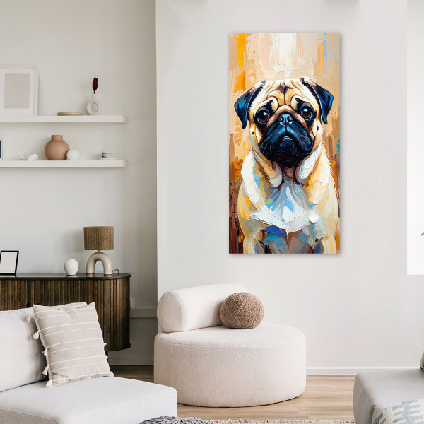 Feeby Obraz nowoczesny do salonu biura, Mops Pies Zwierzę Beżowy 40x80