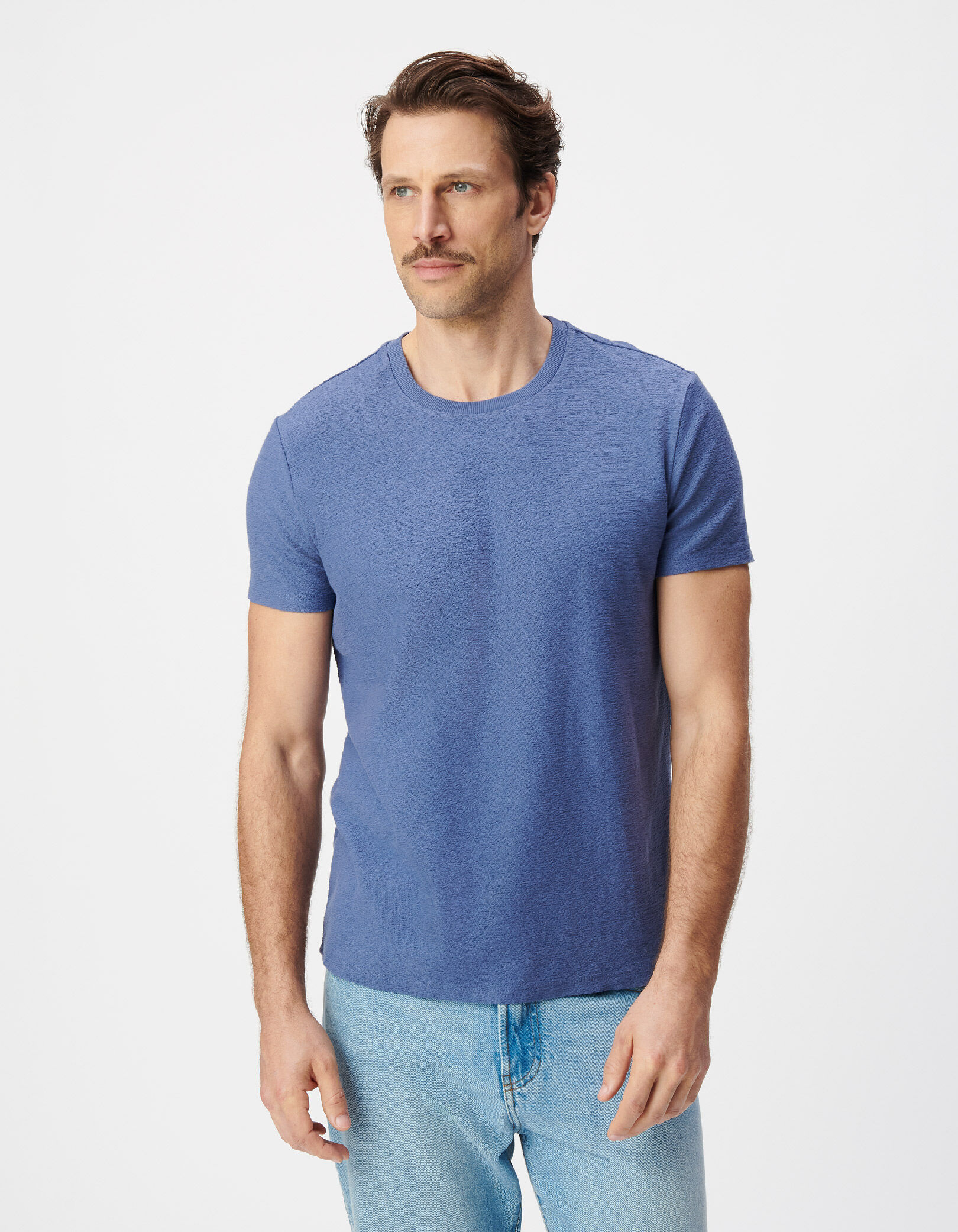 T-shirt col rond bleu maille relief Homme