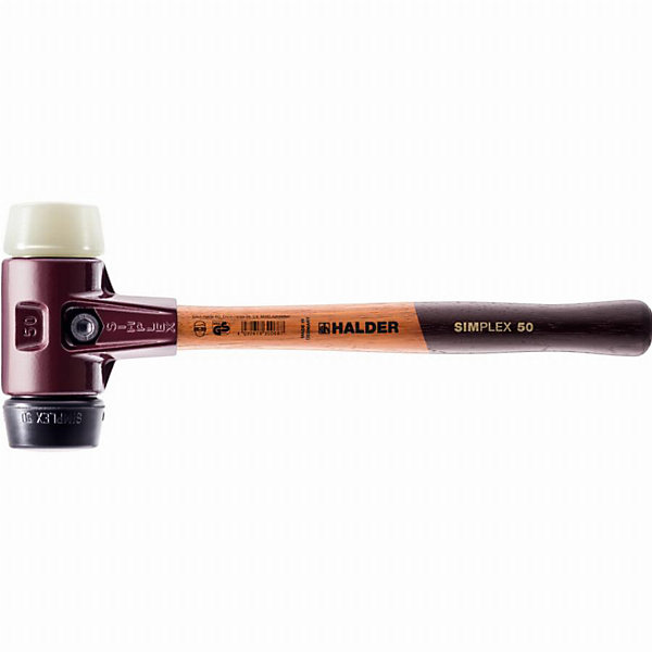 Maillet HALDER SIMPLEX caoutchouc chargé/nylon, boîtier fonte malléable, manche bois D30 mm 3028.030