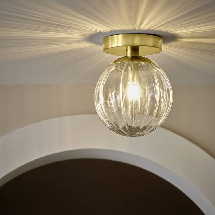 Habitat Metal Bathroom Flush Ceiling Light - Brushed Brass