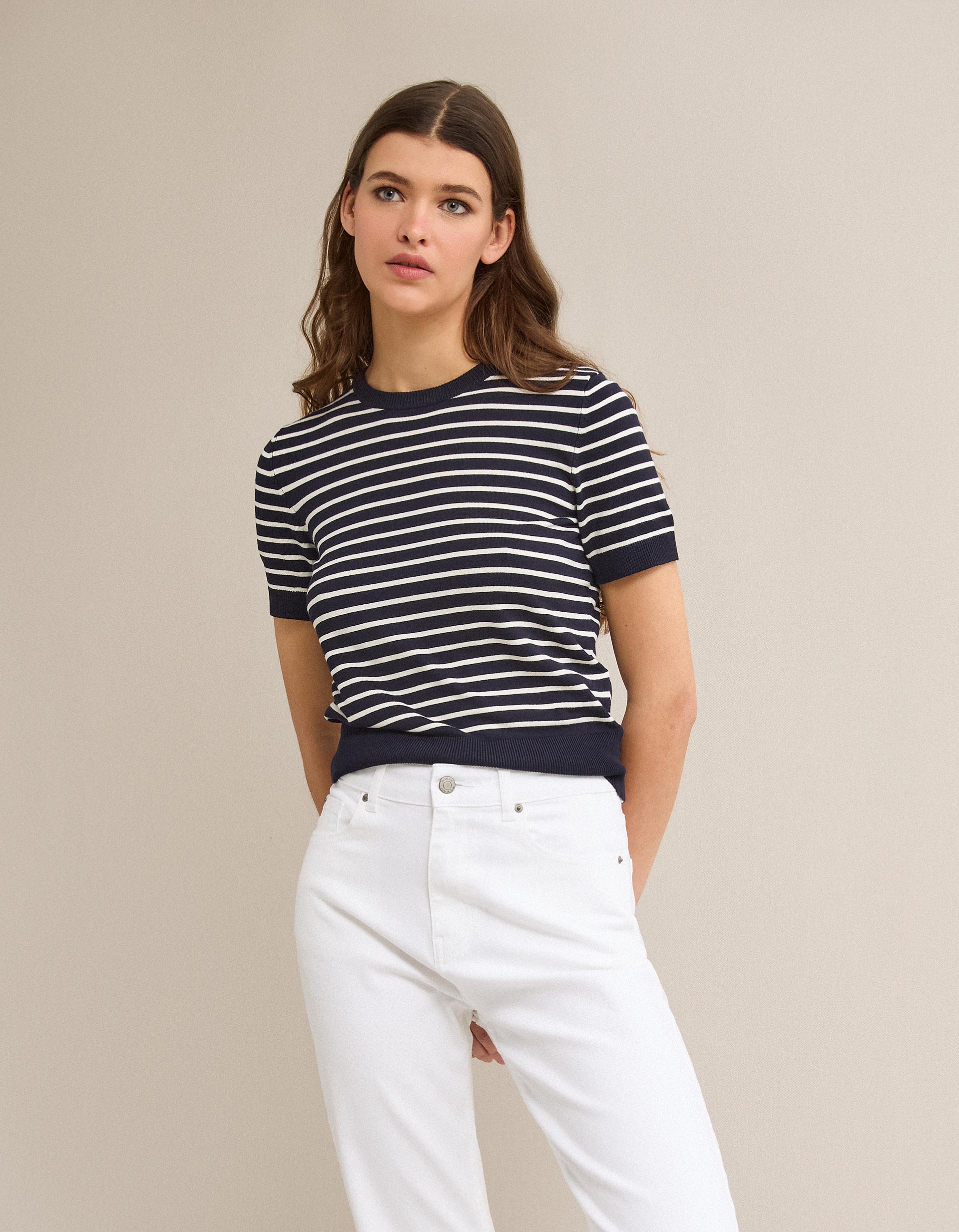Camisola de Malha Riscas, Mulher, Azul Escuro