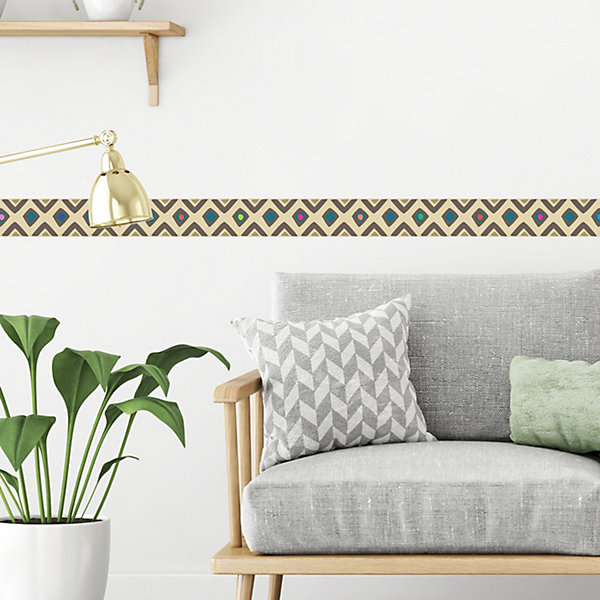 Frise adhésive multicolore 10x300cm - Motif géométrique tribal décoratif pour décoration murale intérieure et extérieure