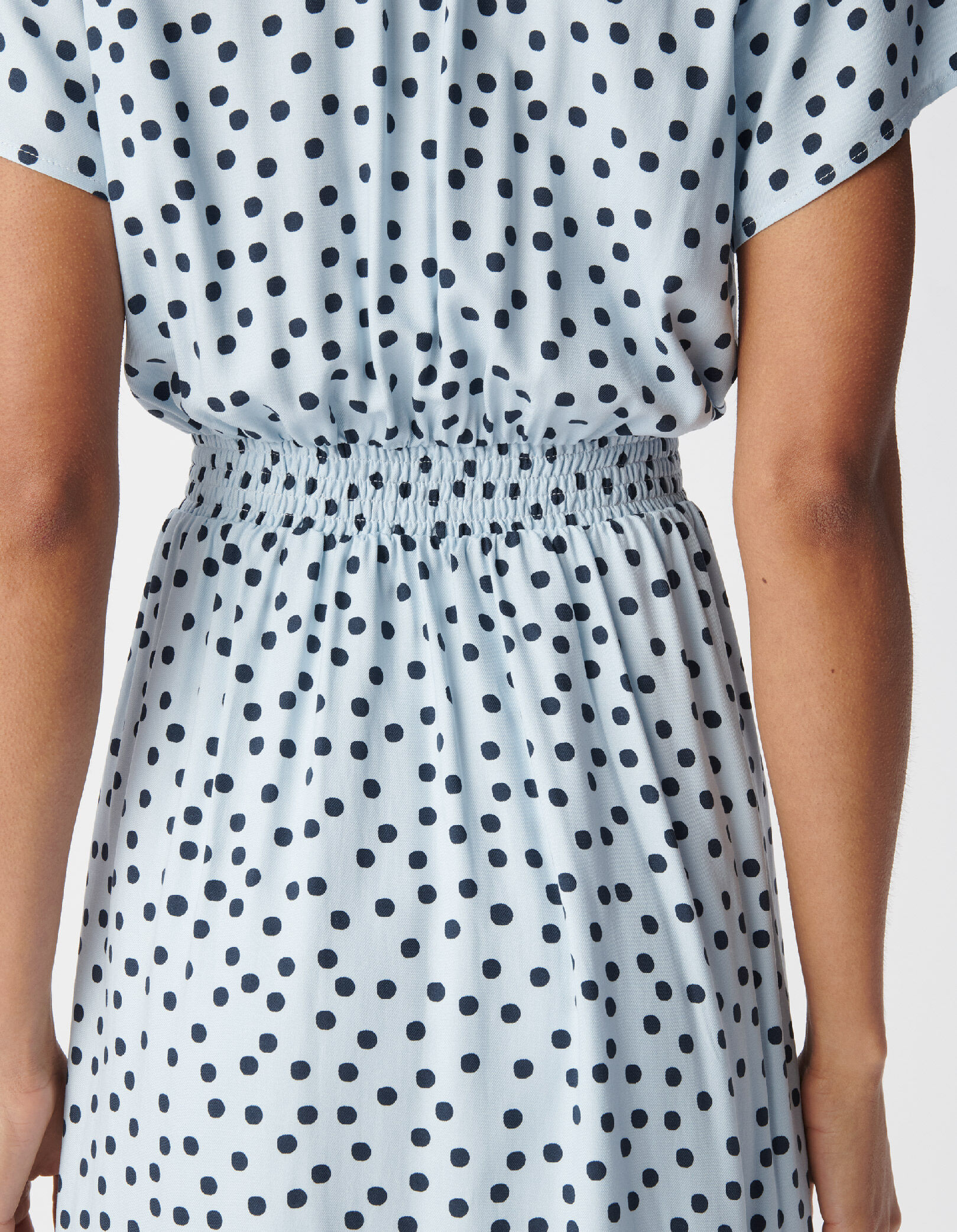 Robe encolure V bleu ciel imprimé pois Femme