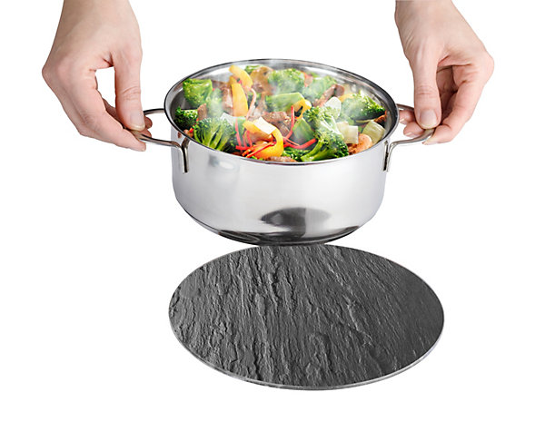Dessous de plat rond en verre trempé aspect ardoise noire