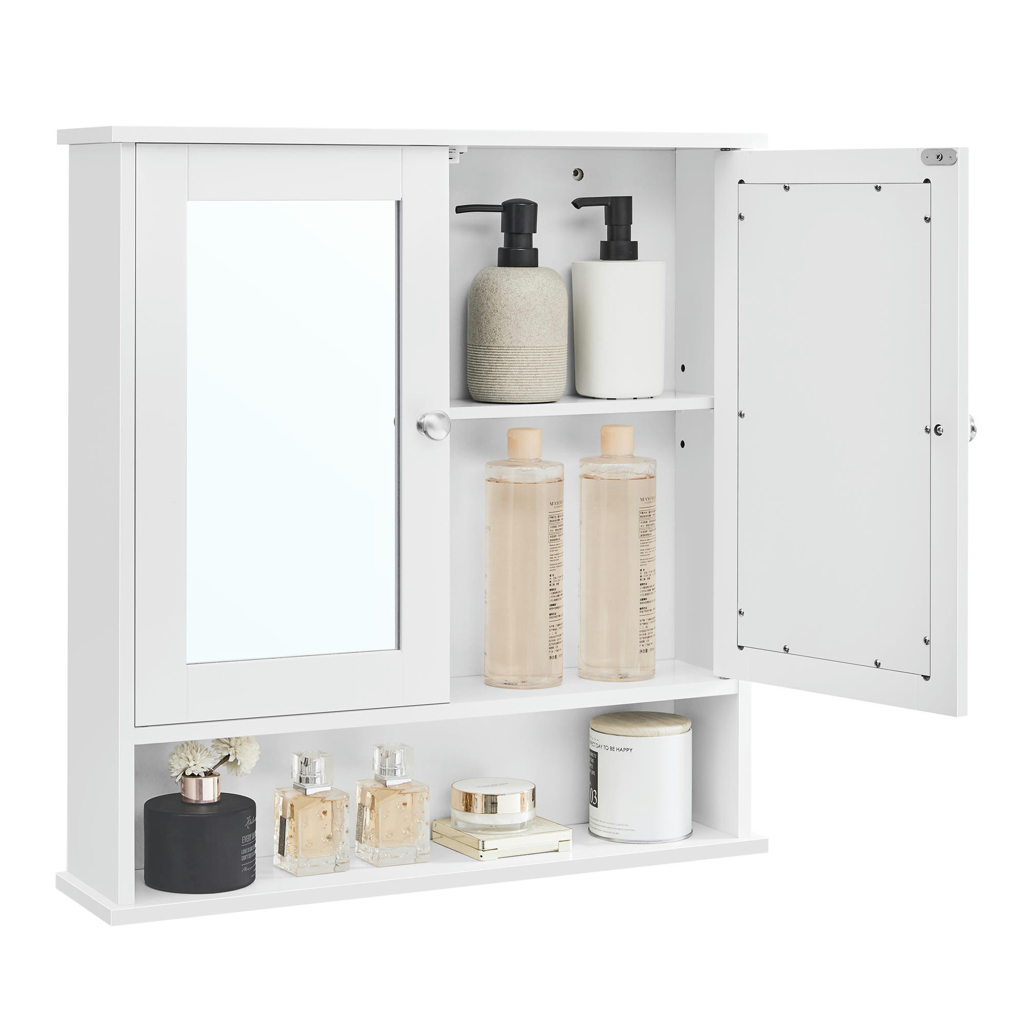 - Armoire murale salle de bain avec 2 portes effet bois blanc