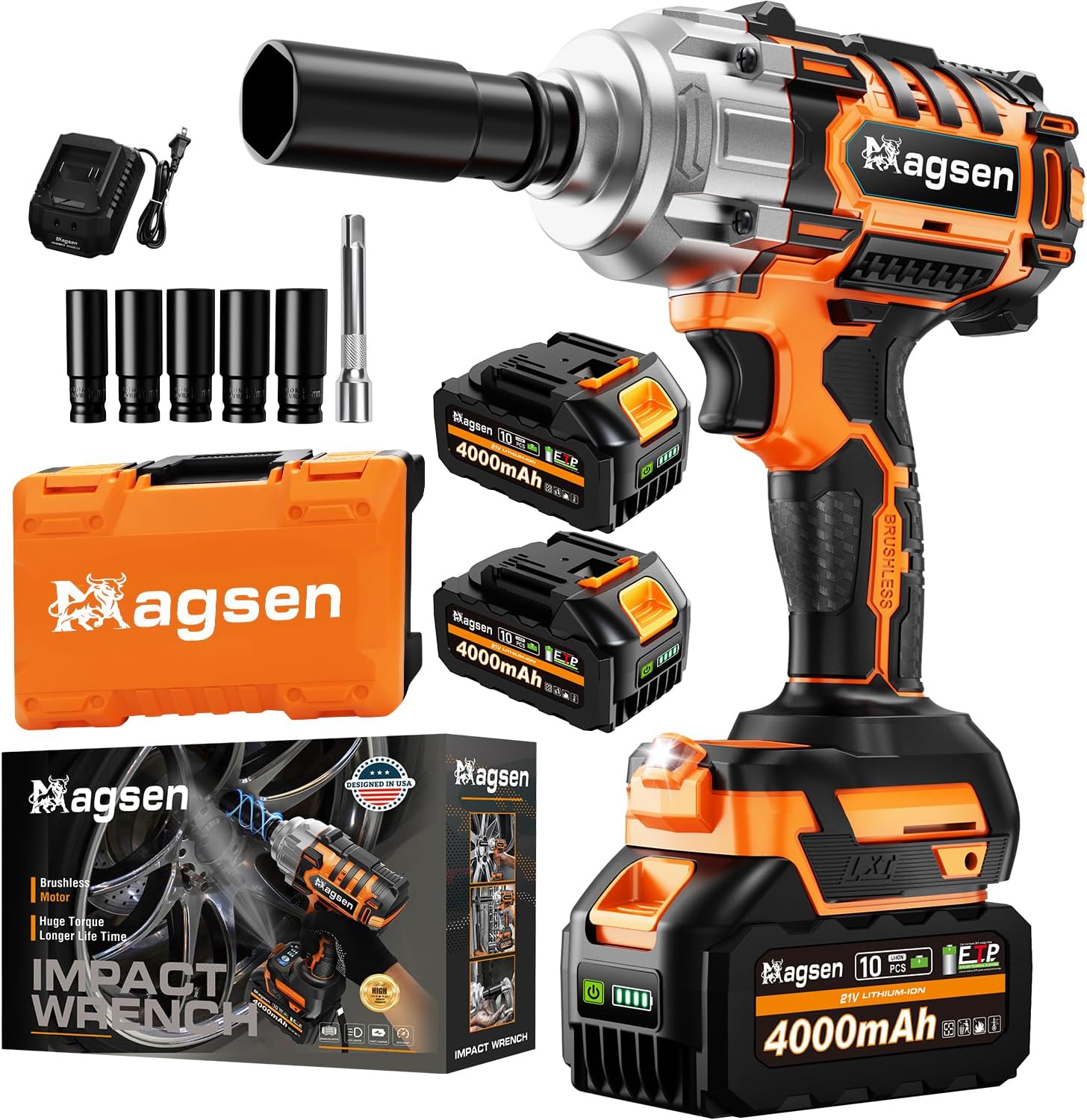 1/2 Cordless Impact Wrench, 900Ft-lbs (1200N.m) Brushless High Torque Impact Gun,3800RPM,3 Variable Speeds,LED Light,2x4000mAh Battery, 5 Sockets,Electric Impact Gun for Car/Mower/Pickup