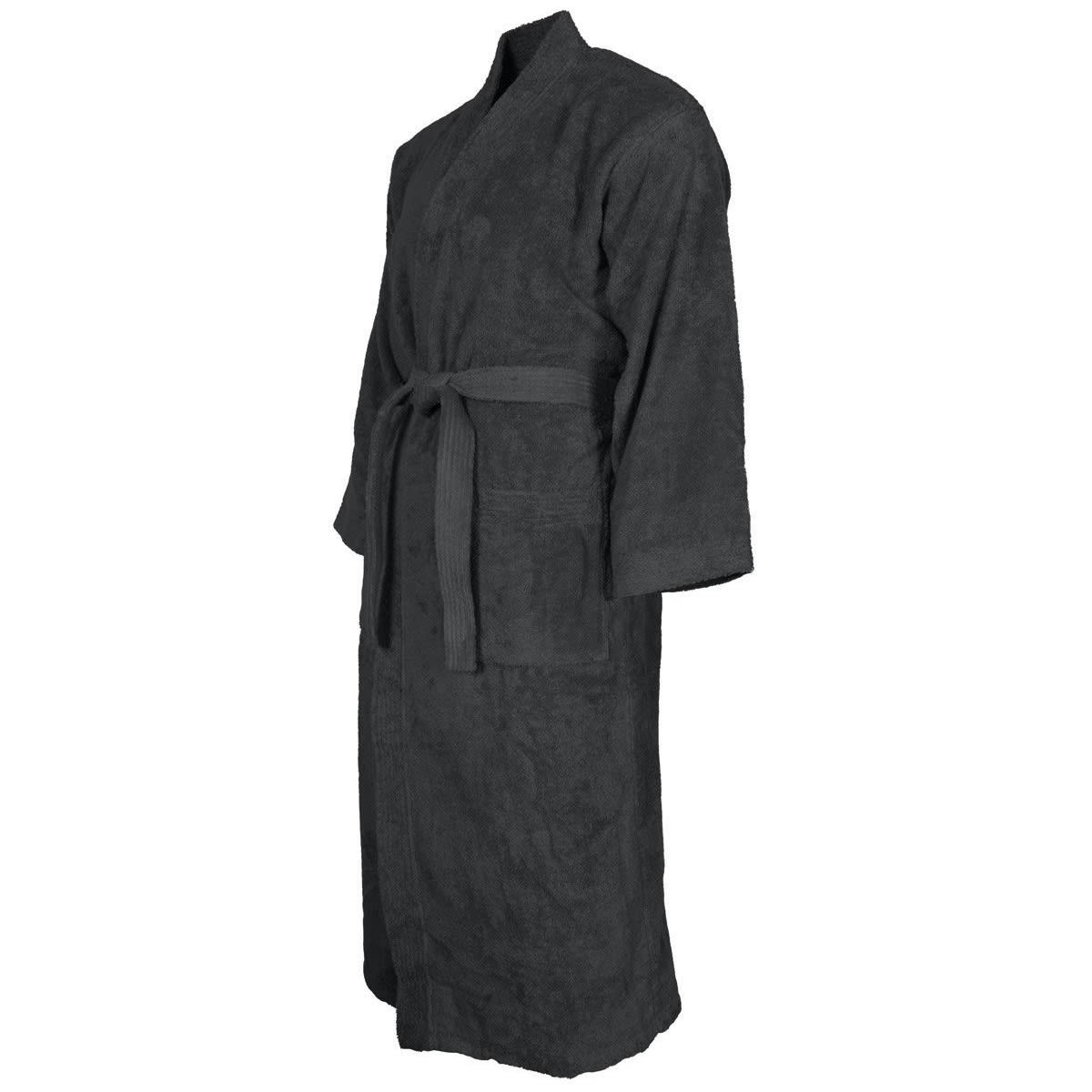 LUXURY - Peignoir col kimono en coton  Anthracite L