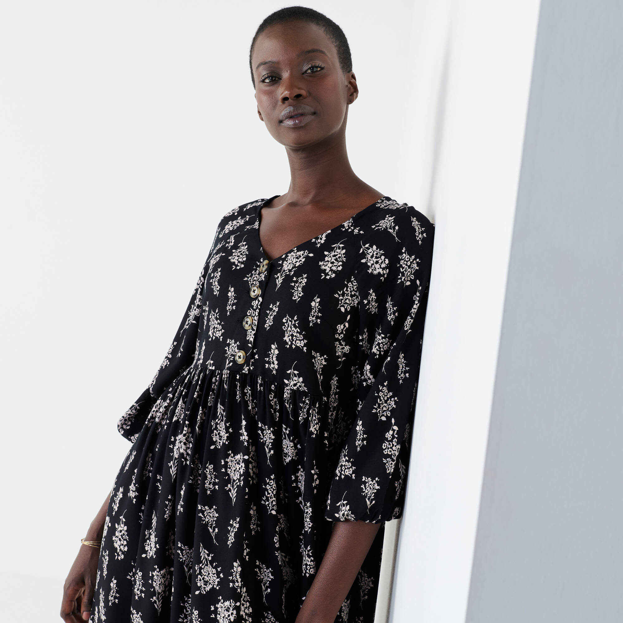 Robe longue boutonnée, imprimée