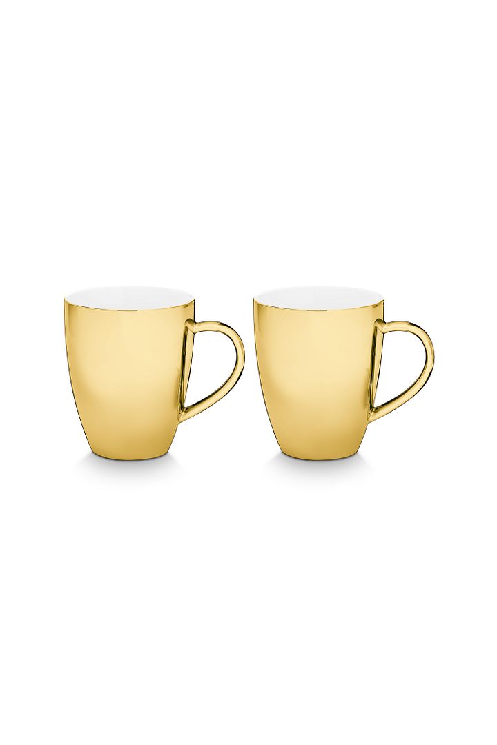 vtwonen XL Mokken met oor - Set van 4 - Goud - Porselein - 425ml