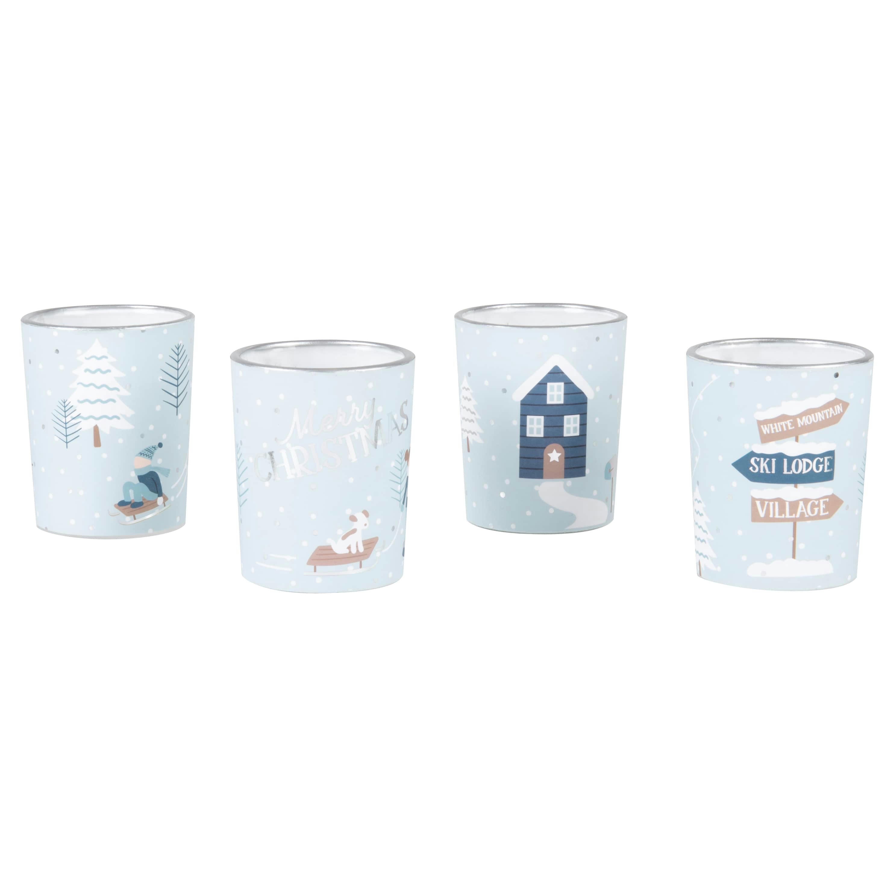 ICE CHRISTMAS - Bougies parfumées motifs bleus, blancs, marron et argentés (x4) 180g