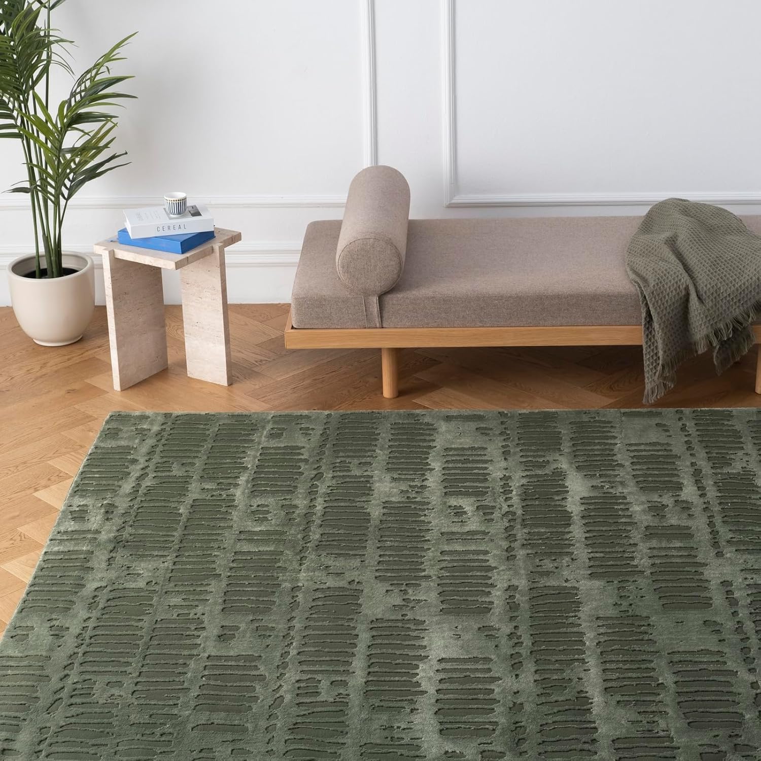 Revival Rugs Shell 10'6 x 14'3 Washable Area Rug for Living Room Bedroom - 100% Recycled Oeko-TEX Certified, Medium Pile, Green