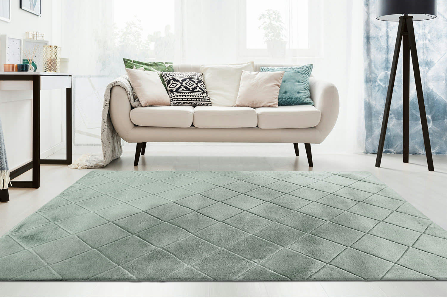 FUR - Tapis super soft à motif 3D losanges vert jade 80x150cm