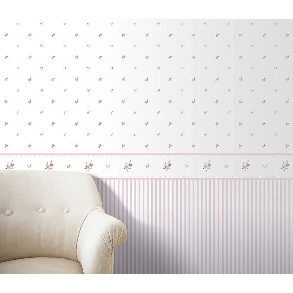 Sanders & Sanders behang bloemetjes vergrijsd groen, paars en wit