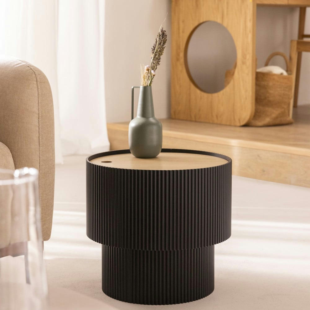 SAND I - Table d'appoint avec rangement en bois D38,5cm noir