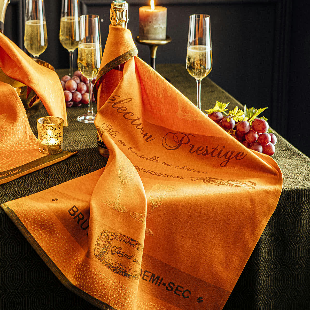 SELECTION PRESTIGE - Torchon imprimé en coton Orange 50x75