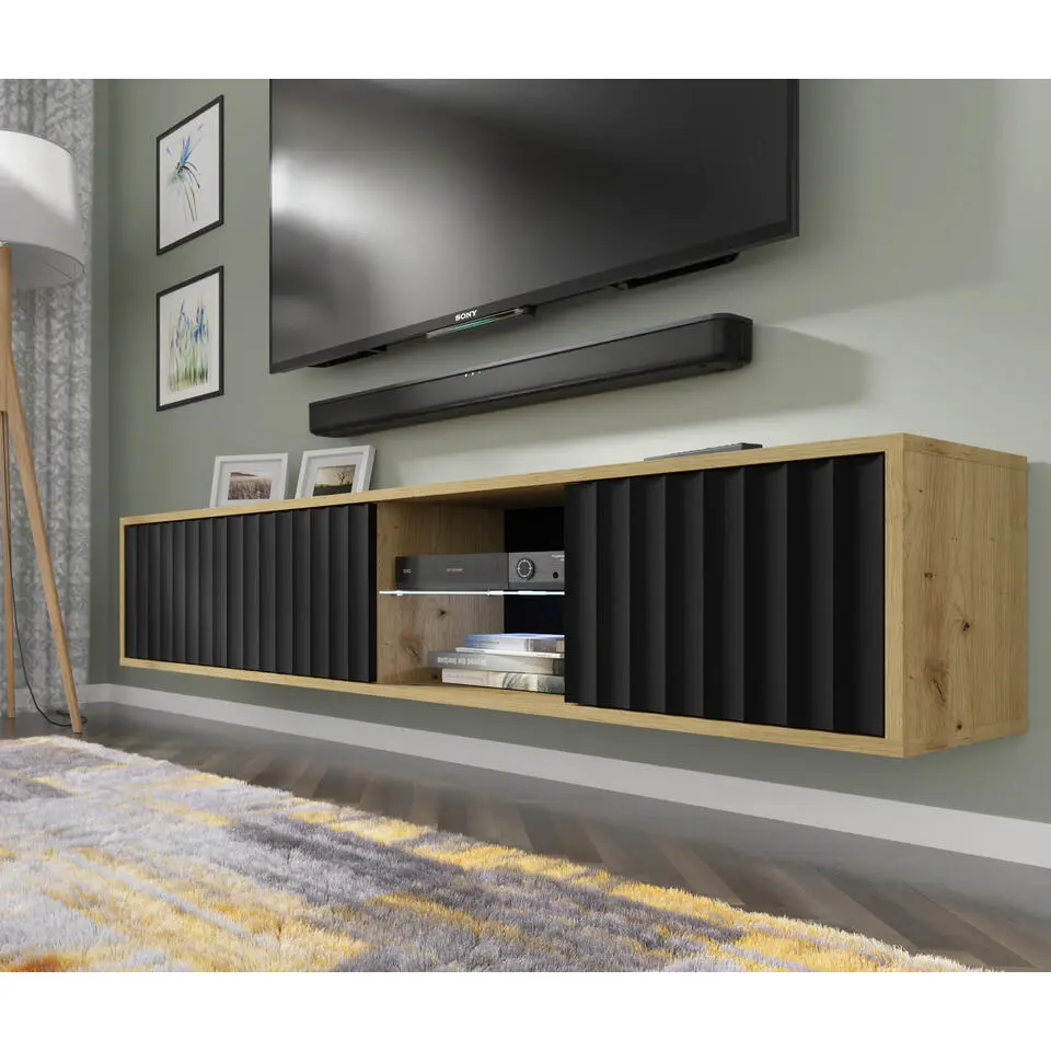 Homlando - Wandgemonteerd TV-meubel - Artisan Eiken/Zwart - Vina - 31x156x31 cm