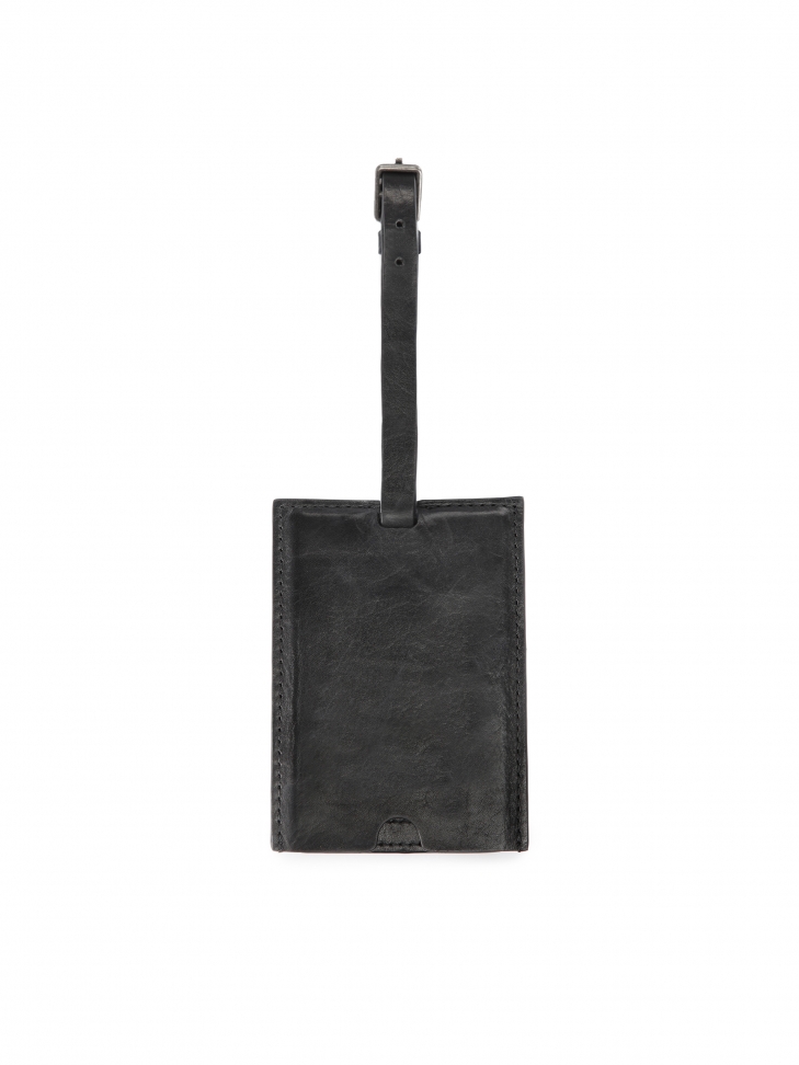 Black leather luggage tag