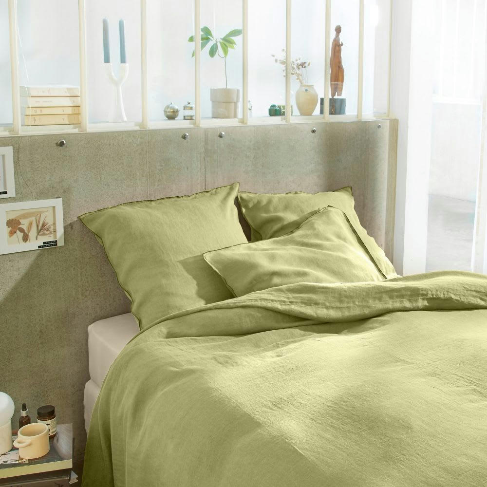 - Parure de lit 2 places en lin français lavé jaune 240x260 cm