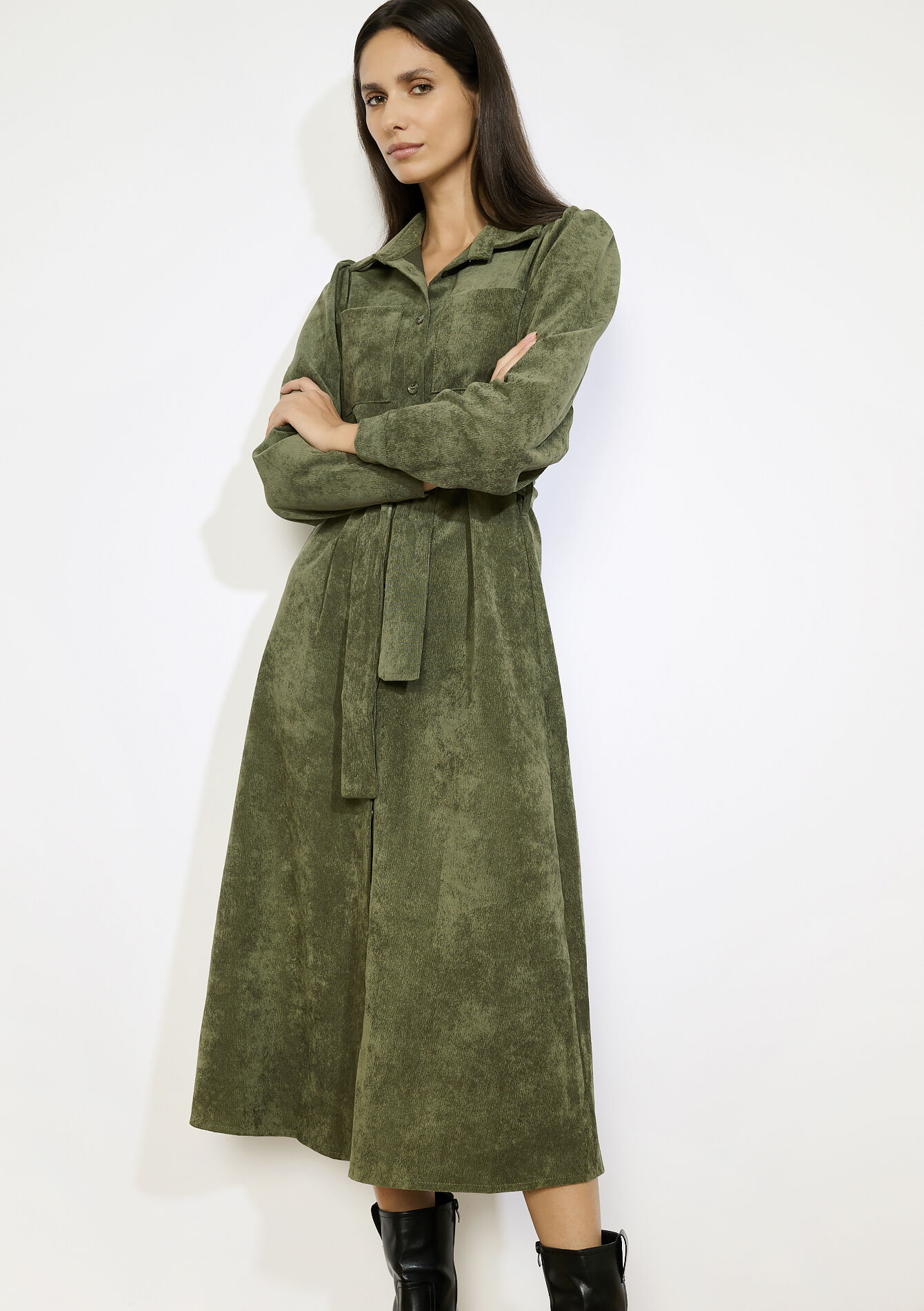 Midi overhemdjurk met ceintuur