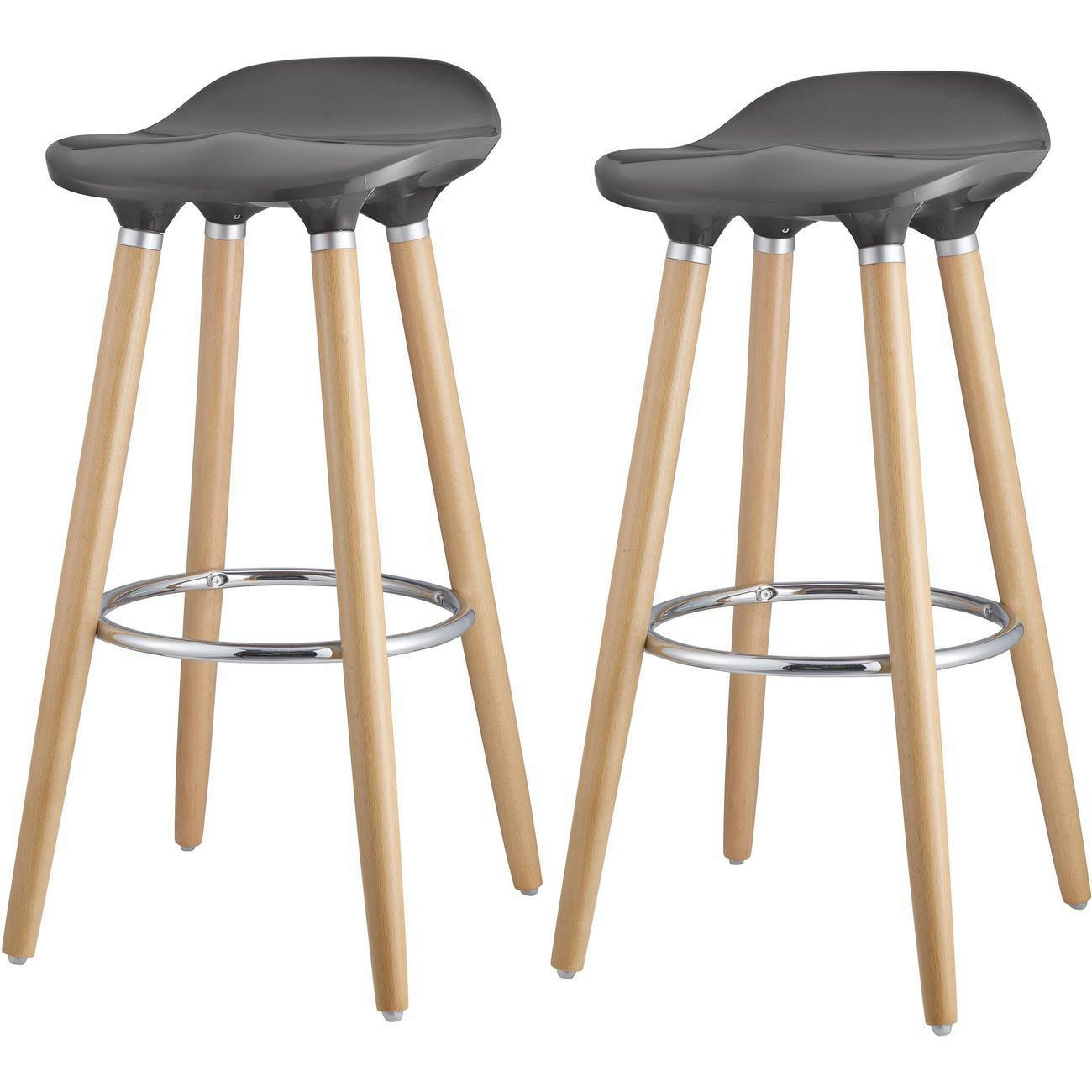 OLLO - Tabouret de bar assise plastique dur pieds métal - Lot de 2