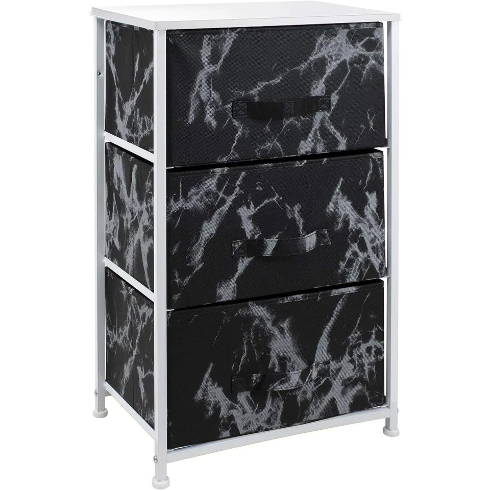 3 Drawer Bedside Nightstand End Table Bedroom Dresser - Marble Colors