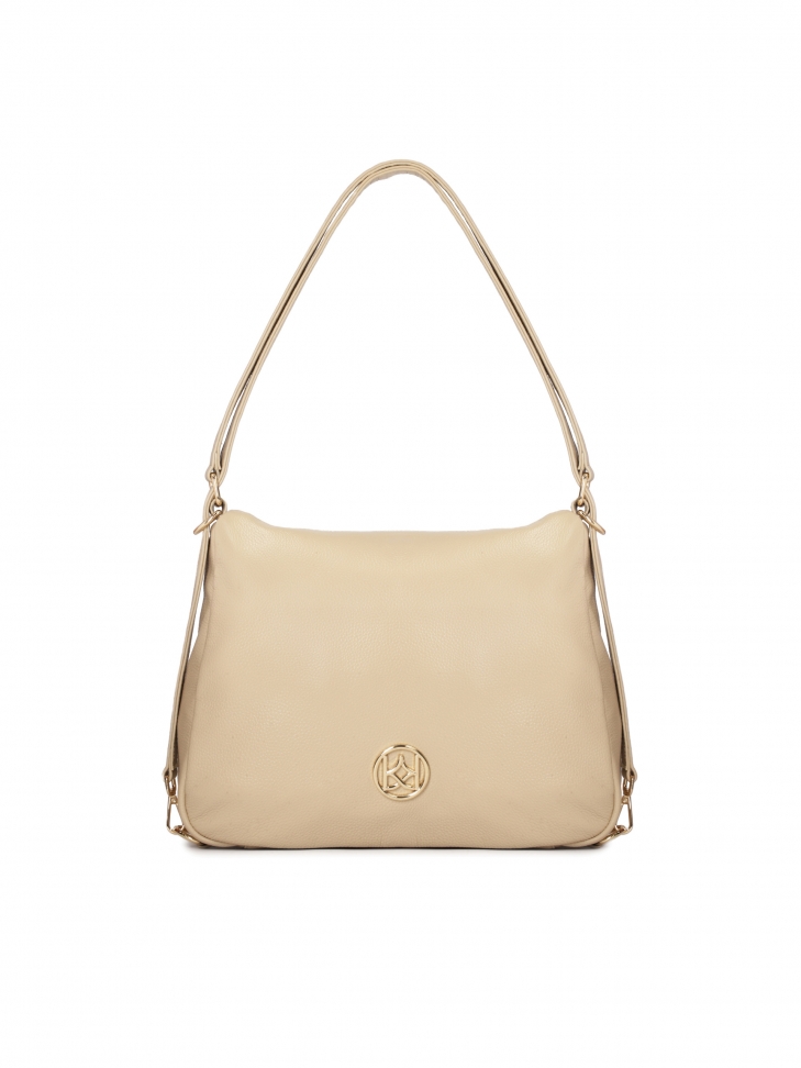 Urban leather handbag in beige color