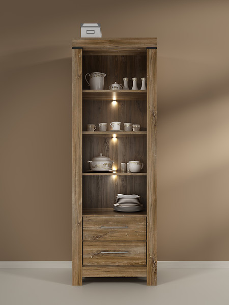Witryna Gent 68 cm z drzwiami i 2 szufladami dąb stirling