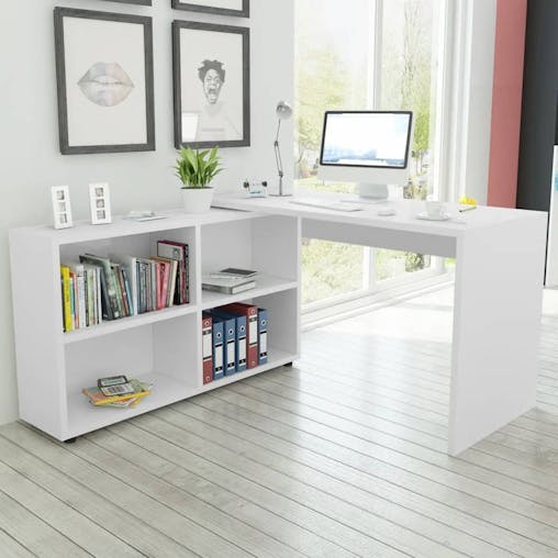 NNEVL Corner Desk 4 Shelves White
