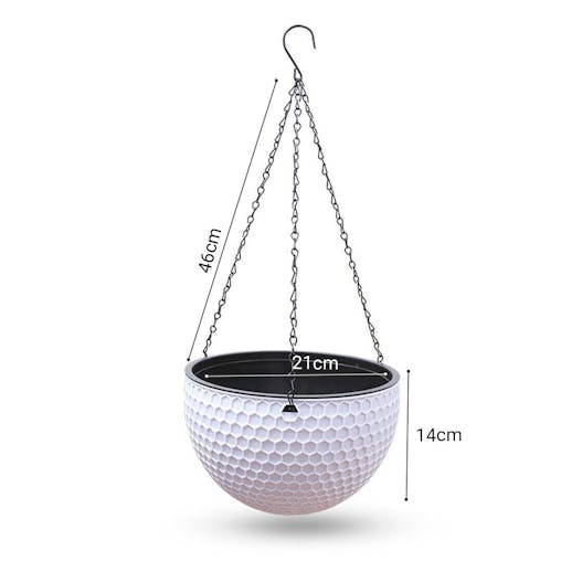 SOGA White Medium Hanging Resin Self-Watering Flower Pot Planter