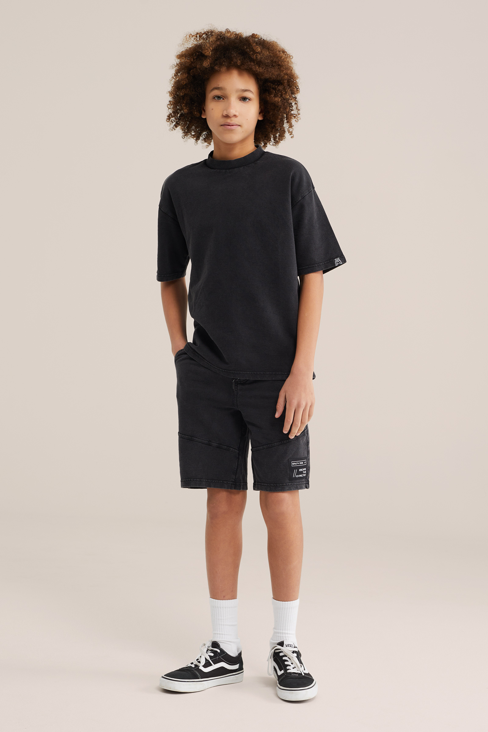 Jongens Regular fit T-shirt en short met acid wash