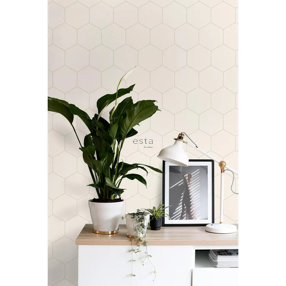 ESTAhome behang hexagon zandkleurig - 53 cm x 10.05 m